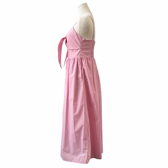 Deluc Padua Pink Poplin Maxi Dress | NWT | Bow Tie V-Neck | Size M - Picture 4 of 16